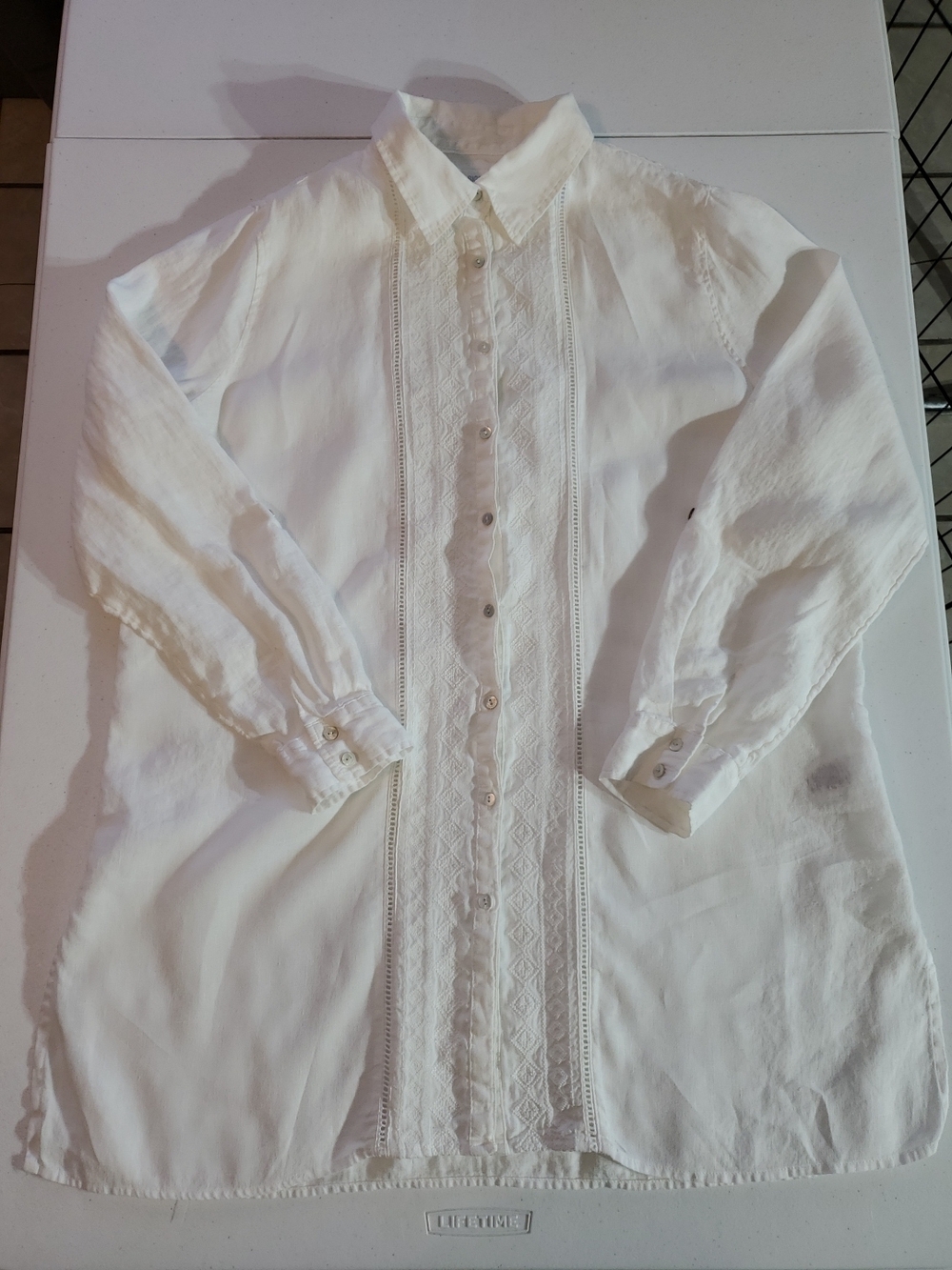 Sigrid Olsen Large White 100% Linen Boho Coastal Hippie Blouse